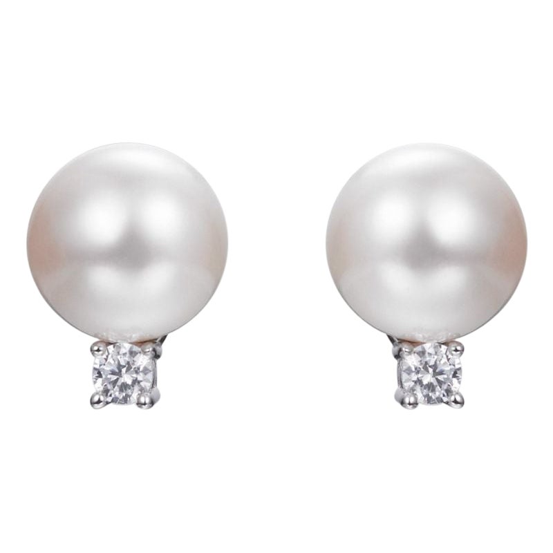 8mm Lydia Freshwater Pearl & Cubic Zirconia Sterling Silver Bridal Stud Earrings For Sale