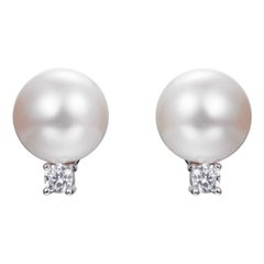 Antique 8mm Lydia Freshwater Pearl & Cubic Zirconia Sterling Silver Bridal Stud Earrings