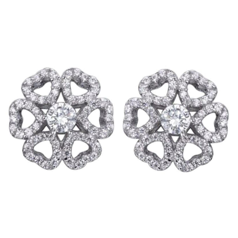 2.28 Carat Cubic Zirconia Sterling Silver Fleur De Coeur Designer Stud Earrings