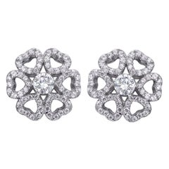 2.28 Carat Cubic Zirconia Sterling Silver Fleur De Coeur Designer Stud Earrings