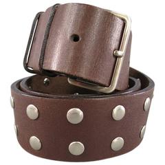 MIU MIU Brown Leather Silver Circle Studded Belt