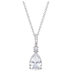 2.76 Carat Pear Shape Cubic Zirconia Sterling Silver Drop Pendant With Chain