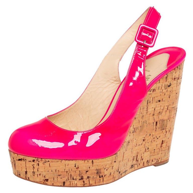 Christian Louboutin Leather Une Plume Cork Wedges Slingback Sandals Size 40  For Sale at 1stDibs