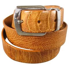 DOLCE & GABBANA Light Tan Brown Alligator Textured Leather Silver Buckle Belt