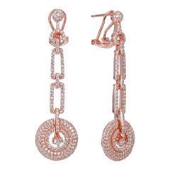 Boucles d'oreilles en goutte circulaires de style Art déco en or rose et zirconia cubique de 3,40 carats