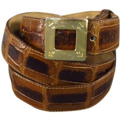 Vintage BOTTEGA VENETA Light Taupe Brown Alligator Leather Belt