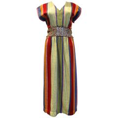 1970s Rikma Bohemian Dress w/ Wooden Macrame Waist 
