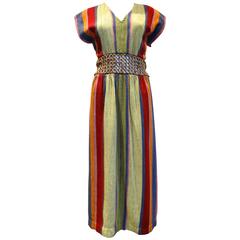 1970s Rikma Bohemian Dress w/ Wooden Macrame Waist