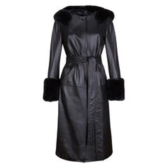 Aurora Verheyen London Aurora Leder-Trenchcoat in Schwarz mit Kunstfell, Größe 6