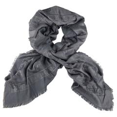 ALEXANDER MCQUEEN Charcoal & Navy Large Frayed Silk Skull Scarf