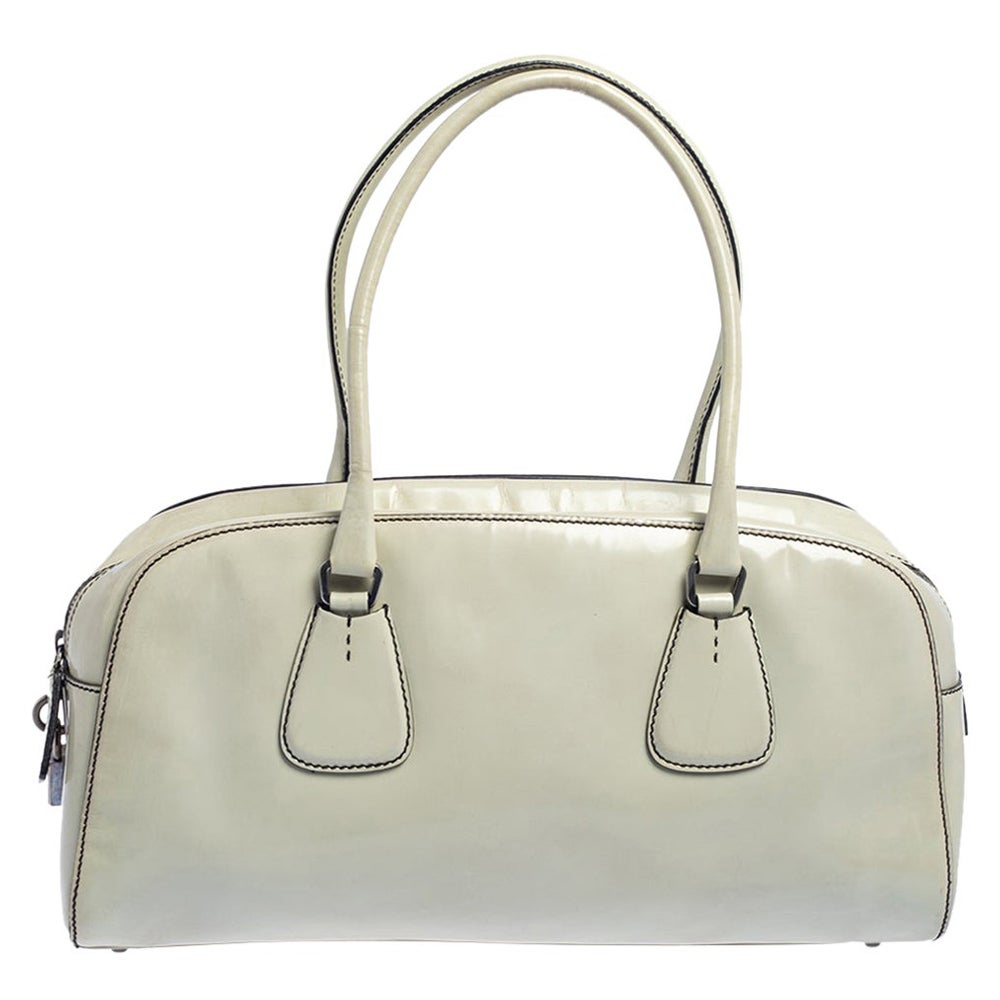 Prada Cream Patent Leather Satchel