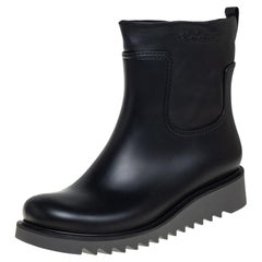 Salvatore Ferragamo Black Rubber and Leather Ankle Boots Size 42