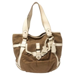 Celine Brown/Light Cream Canvas and Leather Boogie Hobo