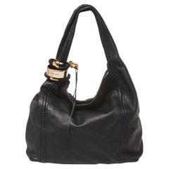 Jimmy Choo Black Leather Medium Saba Hobo