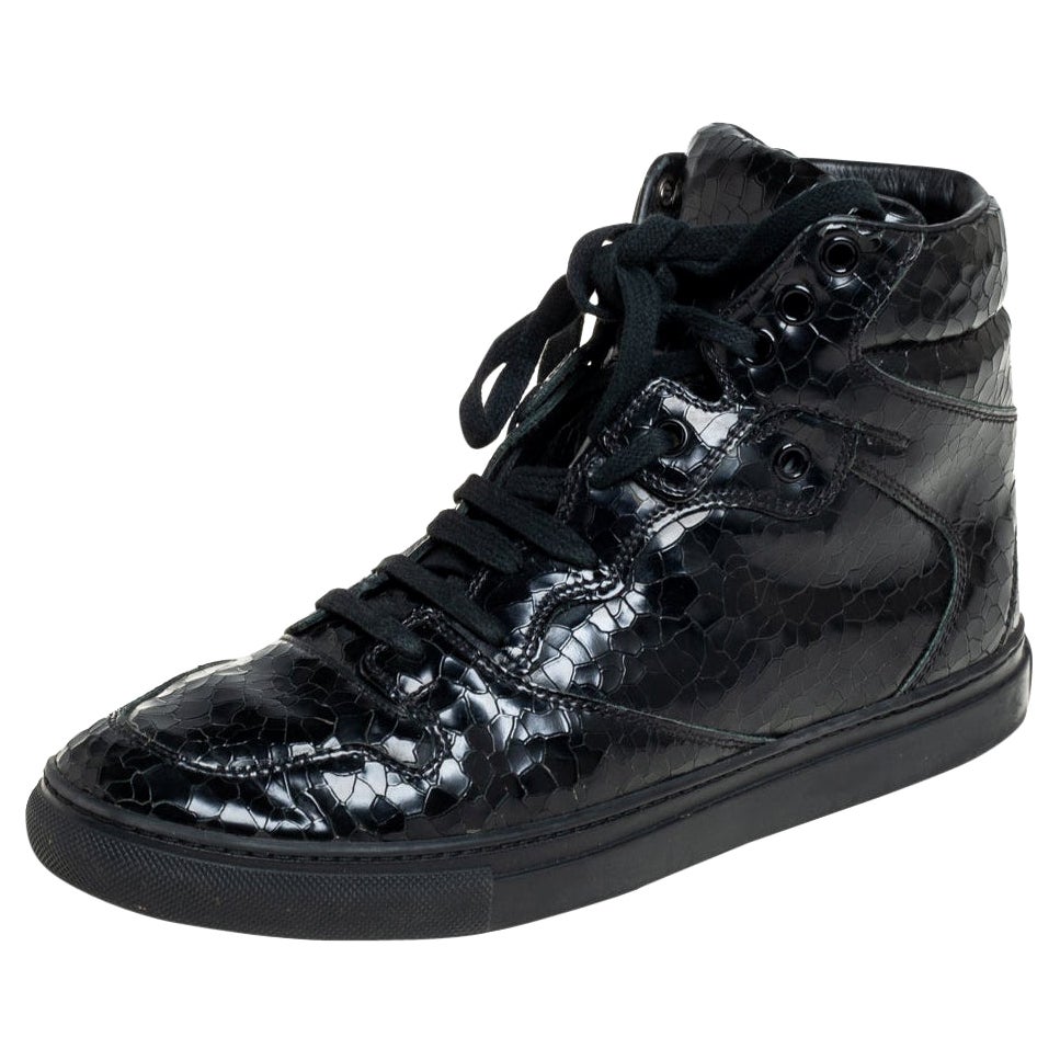 Balenciaga Black Leather High Top Sneakers Size 39 For Sale