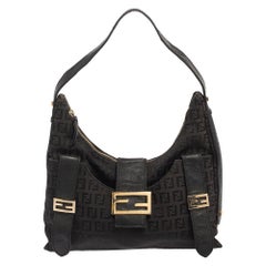 Fendi Brown Zucchino Canvas and Leather Flap Hobo