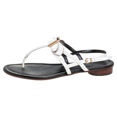 Fendi White Leather T-Strap Flat Sandals Size 39