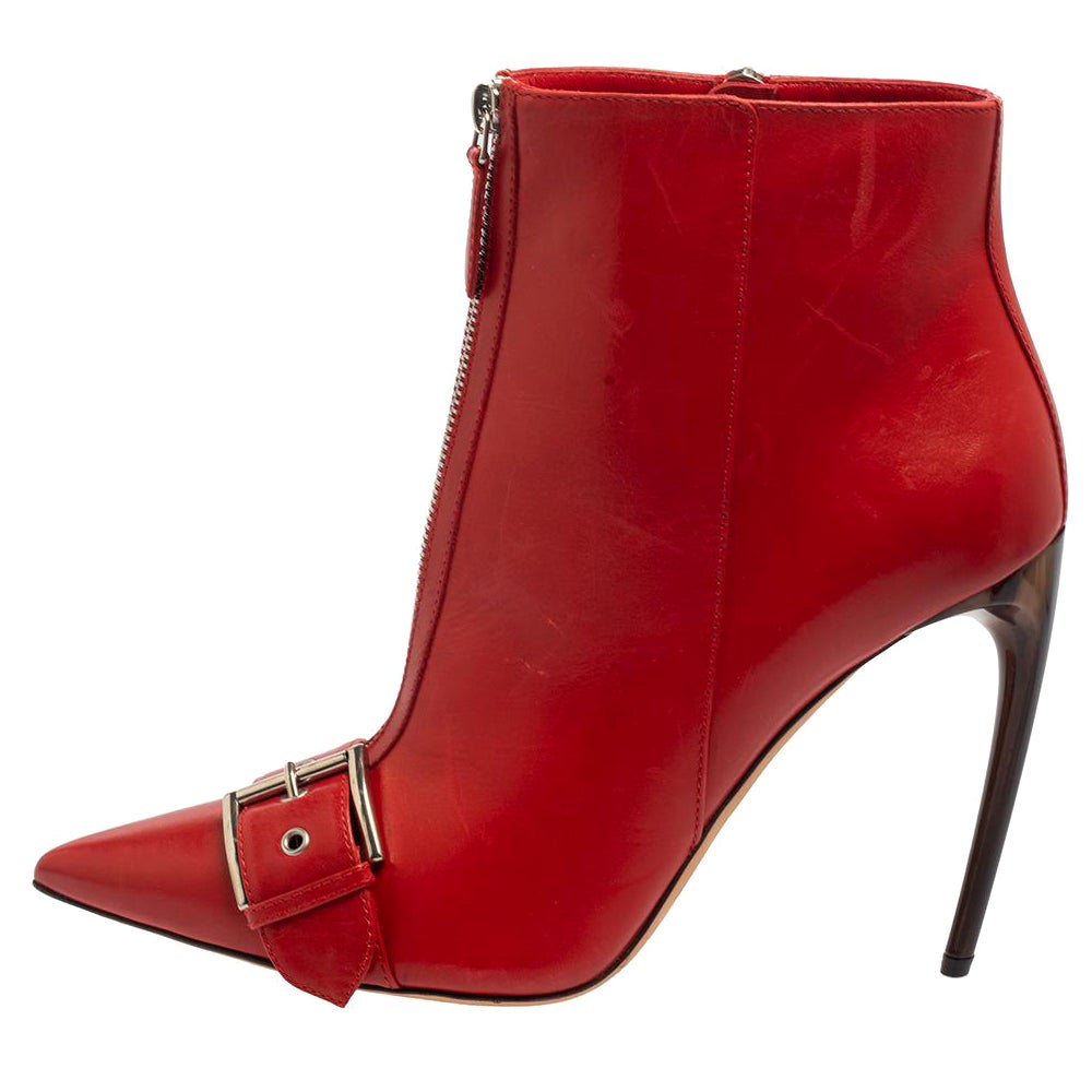 Alexander McQueen Red Leather Ankle Length Boots Size 41 at 1stDibs