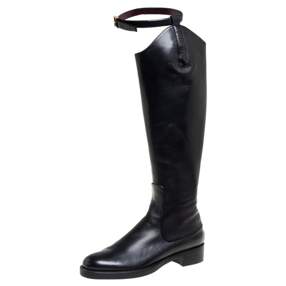 Gucci Black Leather Knee Length Boots Size 38.5