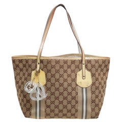 Gucci Beige/Yellow GG Canvas And Patent Leather Tote