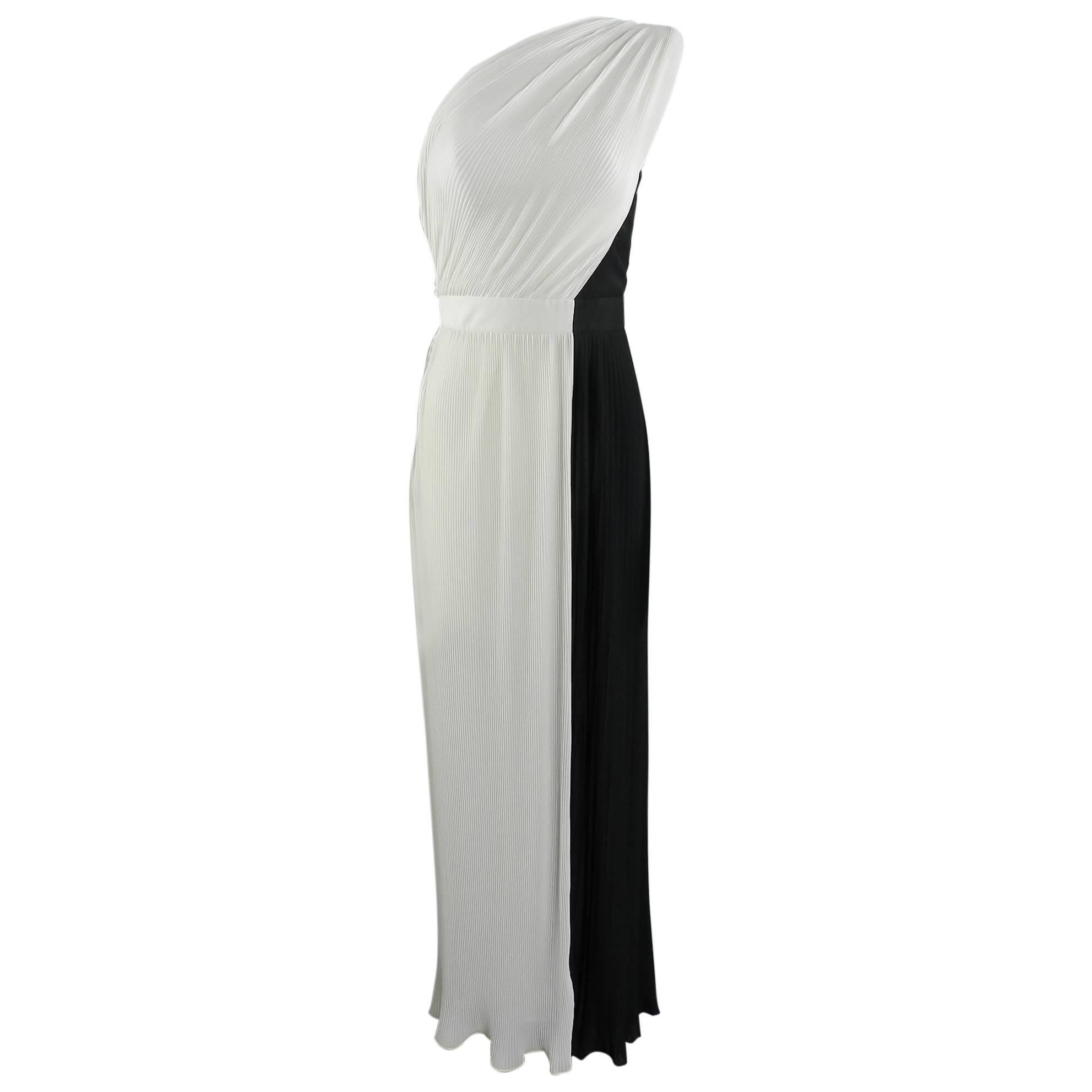 Viktor and Rolf Black White Runway Pleated One Shoulder Gown