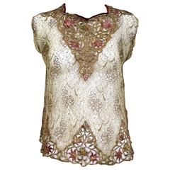 1920s gold embroidered lace blouse