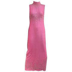 1990s CHANEL pink velvet clear sequin gown - deadstock