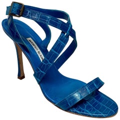 Manolo Blahnik Turquoise Crocodile Strappy Sandals - Size 39.5