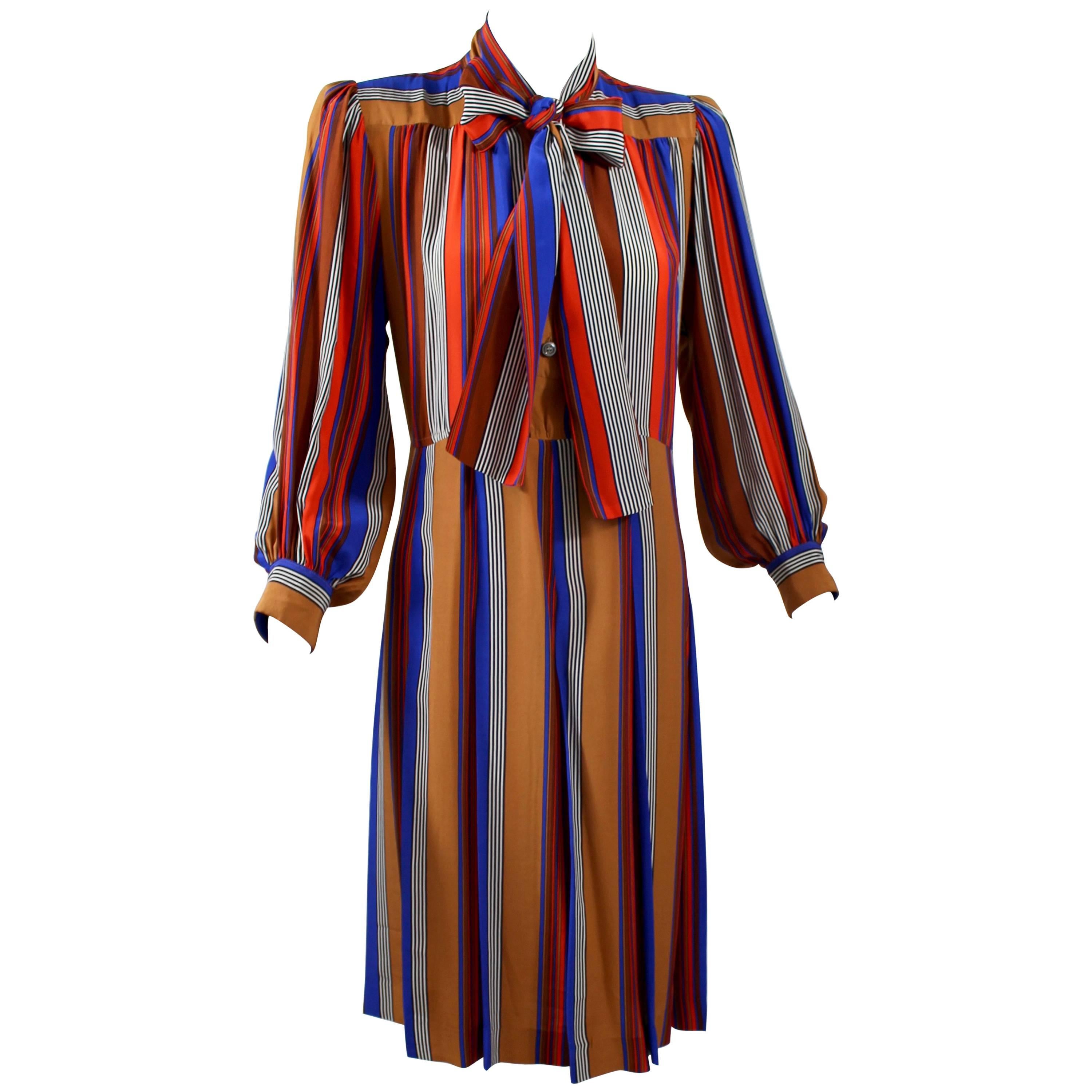 Vintage Yves Saint Laurent Striped Silk Dress For Sale