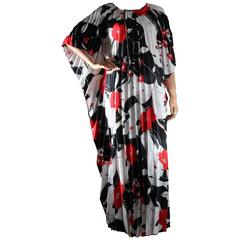 Hilo Hattie Kaftan Caftan Dress Red Hibiscus Print Evelyn Margolis Hawaii 70s 11