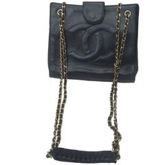 Chanel Black Leather Chain Strap Shoulder Bag ca 1980s 