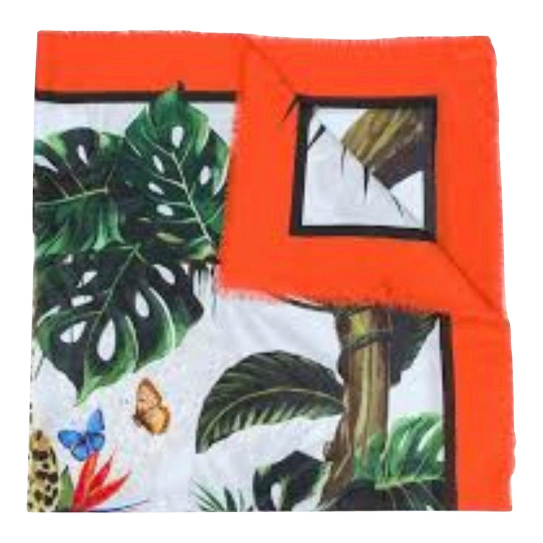 GD Large Square Cotton Scarf With Printed Pattern - Dorine - Indigo