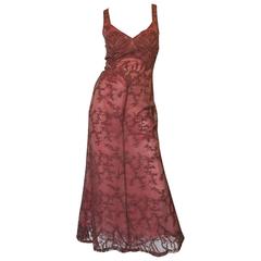 1990s Dusky Pink Beaded Net & Applique Valentino Dress 7