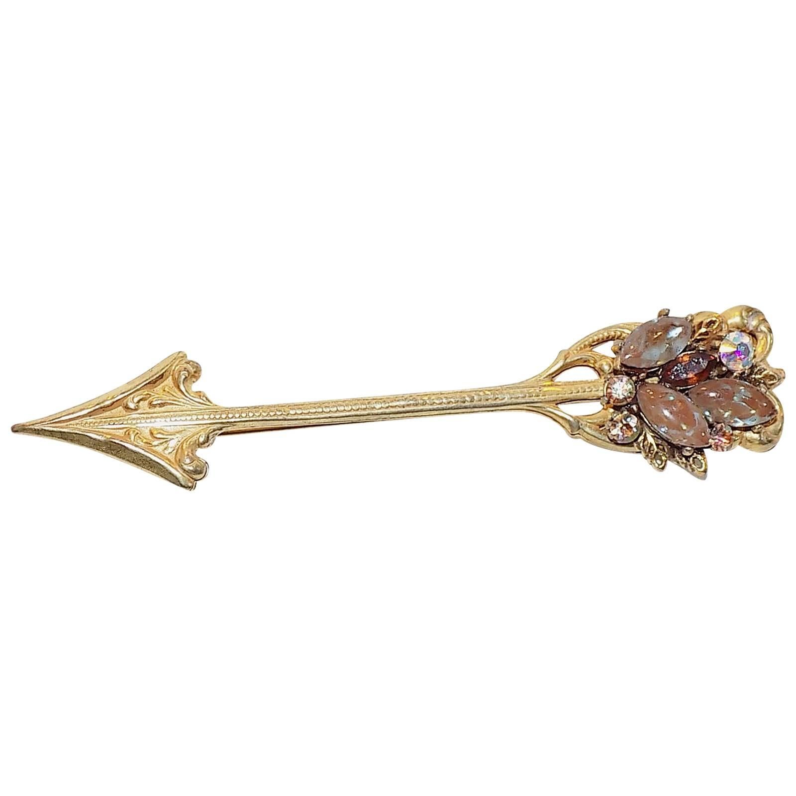 Miriam Haskell large jeweled arrow pin brooch  For Sale