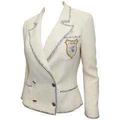 Chanel ivory cropped jacket with CC logo pocket patch 
