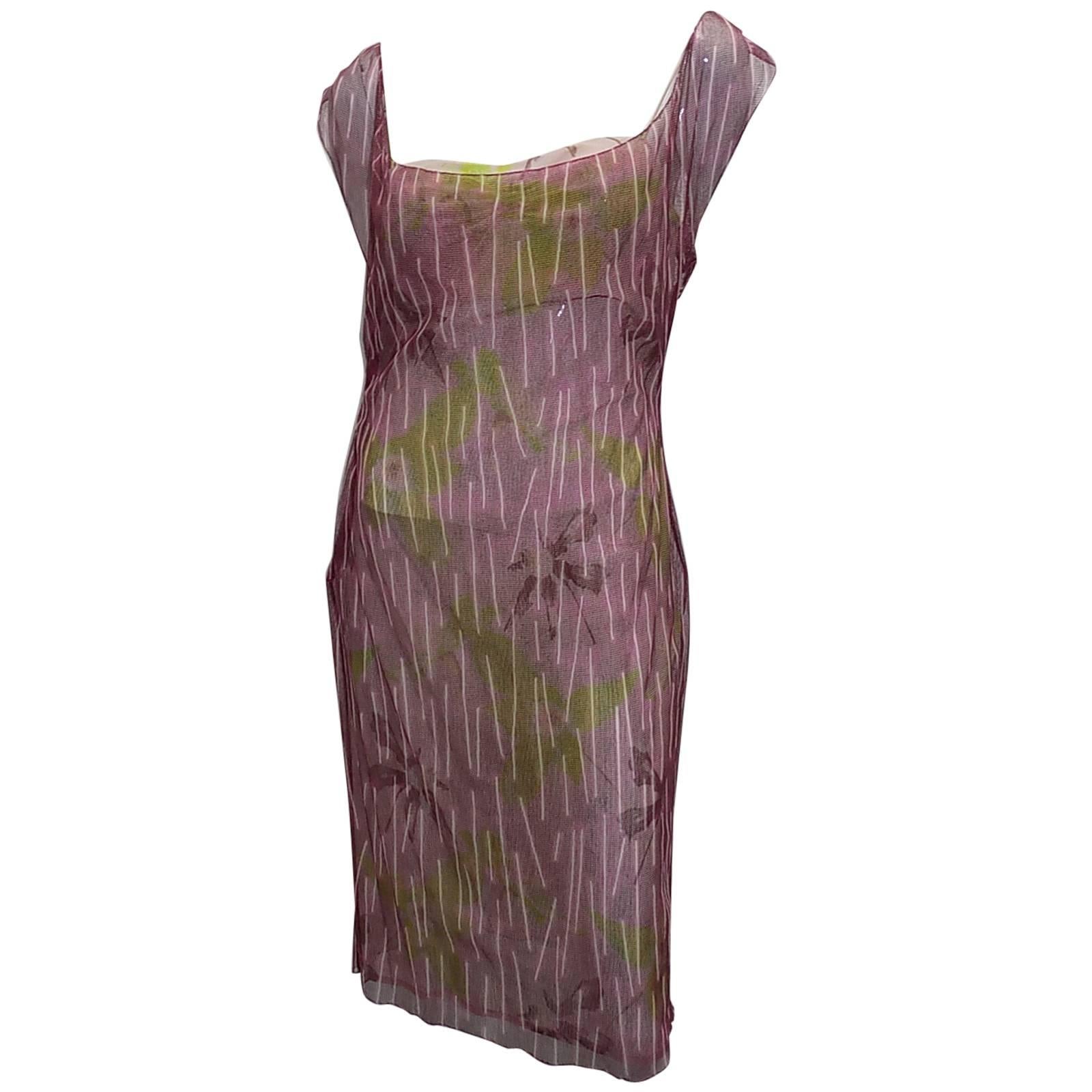Gianni Versace Couture Double Layer Floral  Mesh Dress  For Sale