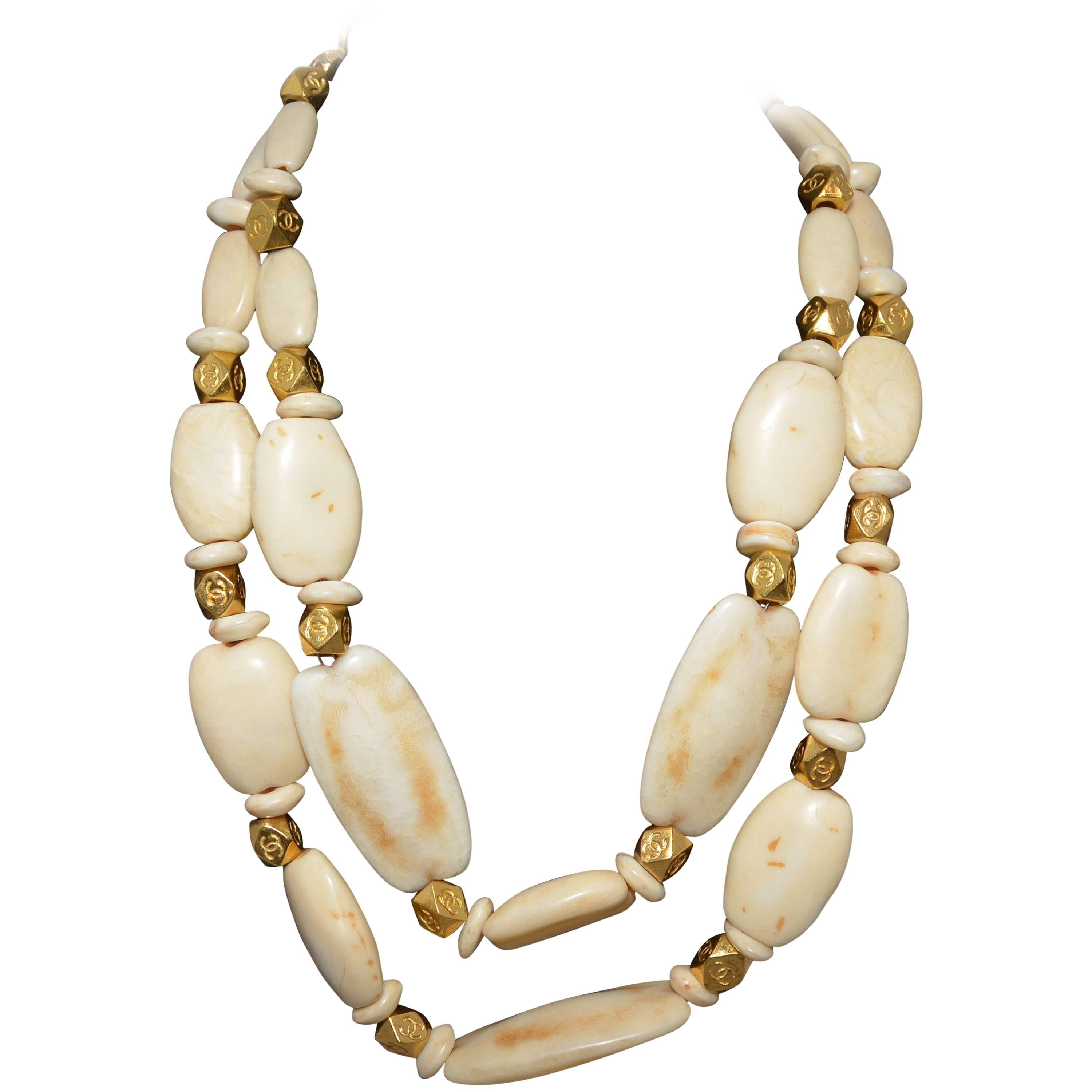 Chanel 1996 P Chunky Bead Double Strand Necklace