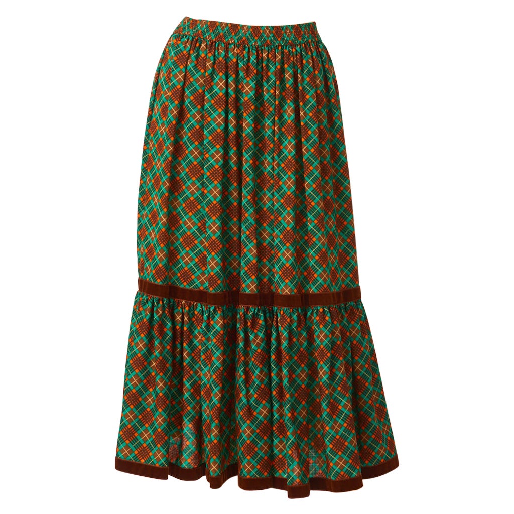 Yves Saint Laurent Rive Gauche Wool Challis 70's Midi Skirt For Sale