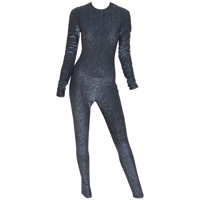 Barbara Bui Vintage Silver Lurex Catsuit For Sale at 1stDibs