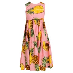 Dolce & Gabbana Mehrfarbige Ananas aus Baumwolle-
Druck bedrucktes Kleid in mittlerer Länge