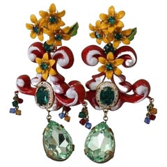 Dolce & Gabbana multicolor floral and gold-tone drop clip-on earrings