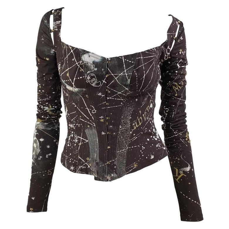 2003 Roberto Cavalli Brown Astrology Corset Top Removable Sleeves