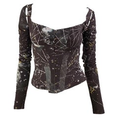 2003 Roberto Cavalli Brown Astrology Corset Top Removable Sleeves