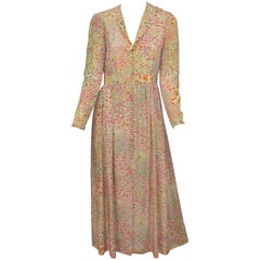 Vintage Norell Tassel Floral Dragonfly and Ladybug Midi Dress