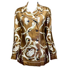 Soie HERMES marron et crème des années 1970  Veste imprimée