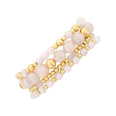 LA VIE EN ROSE Rose Quartz Gemstone and Gold Filled Bead 4 Bracelet Set