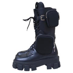 Prada Monolith Black Leather Knee-high Boots 