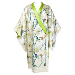A Satin Embroidered Evening Kimono with palm trees and parrots France Circa 1930