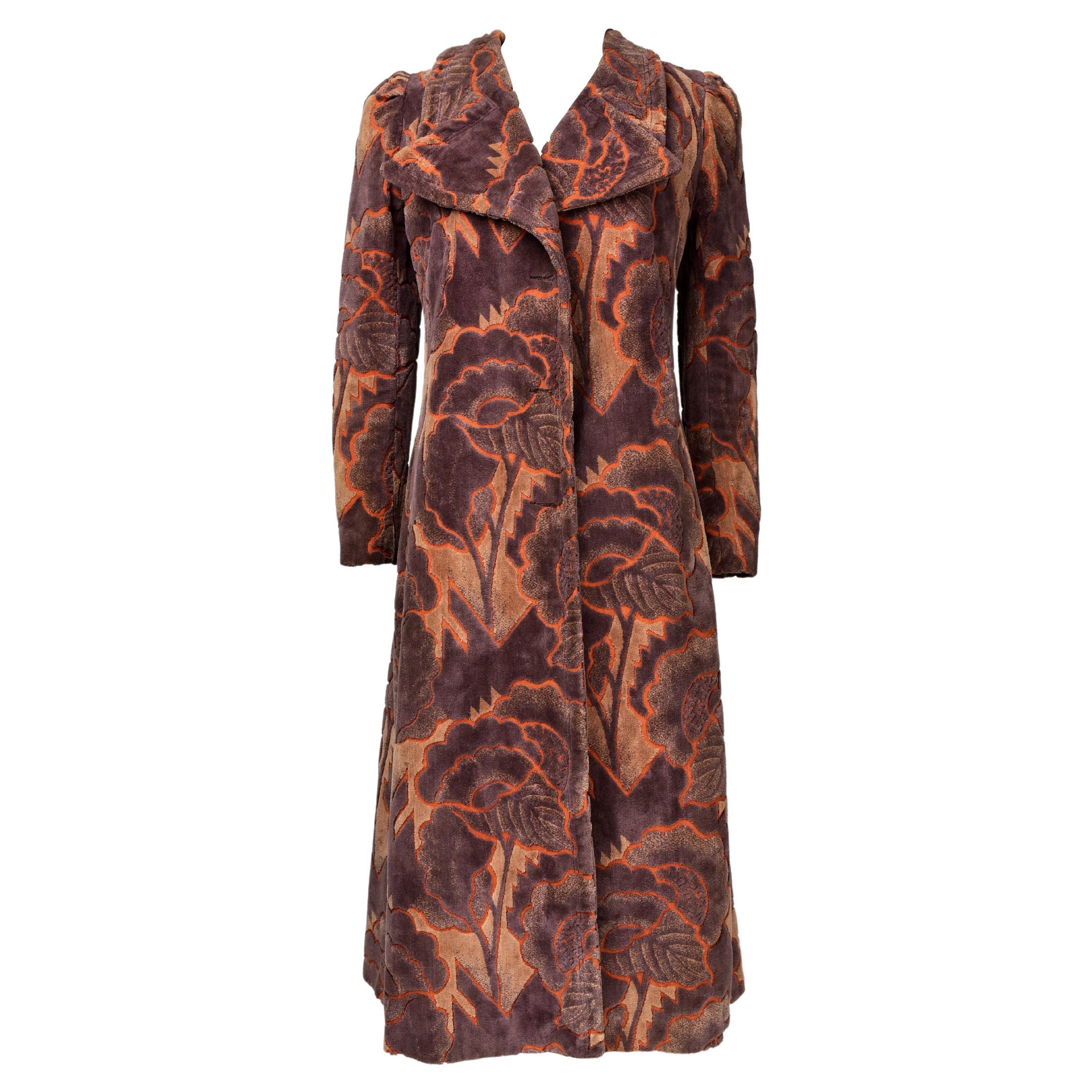 A French Art Deco Velvet Day Coat in the style of Raoul Dufy Circa 1970 For Sale