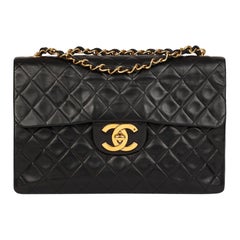 Chanel Black Quilted Lambskin Vintage Maxi Jumbo XL Classic Single Flap Bag